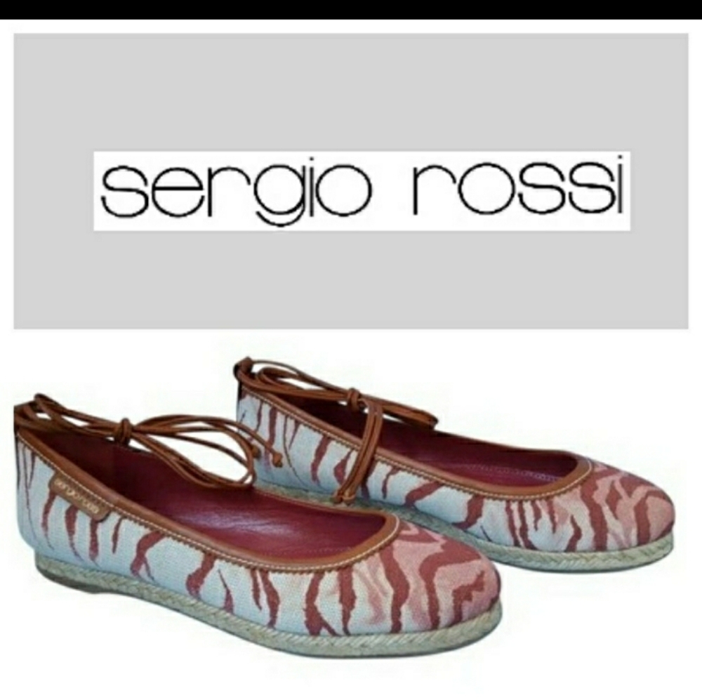 Sergio Rossi canvas tie up Espadrilles flats shoe 37 1/2
